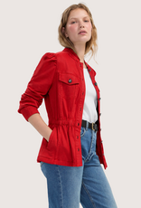 Liverpool Los Angeles puff slv trucker jacket w ruffle collar
