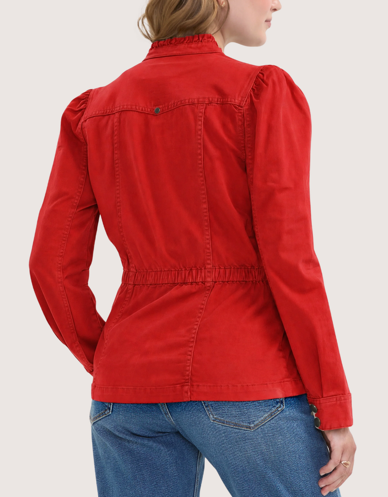 Liverpool Los Angeles puff slv trucker jacket w ruffle collar