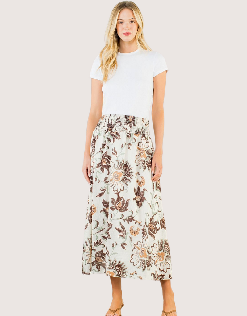 THML Floral Pattern Skirt Cream
