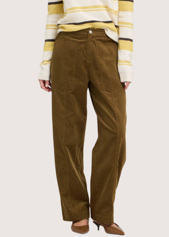 GRADE & GATHER Moss Brown Mid Rise Barrel Pants