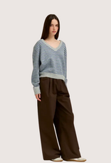GRADE & GATHER Slouchy V Neck Pullover Grey and Sky Blue