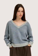GRADE & GATHER Slouchy V Neck Pullover Grey and Sky Blue