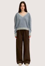 GRADE & GATHER Slouchy V Neck Pullover Grey and Sky Blue