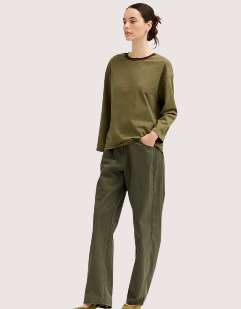 GRADE & GATHER Long Sleeve Crew Neck Tee Green Brown