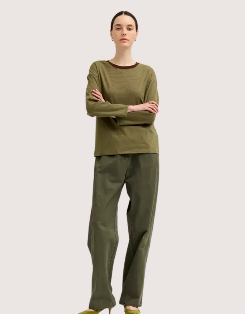 GRADE & GATHER Long Sleeve Crew Neck Tee Green Brown