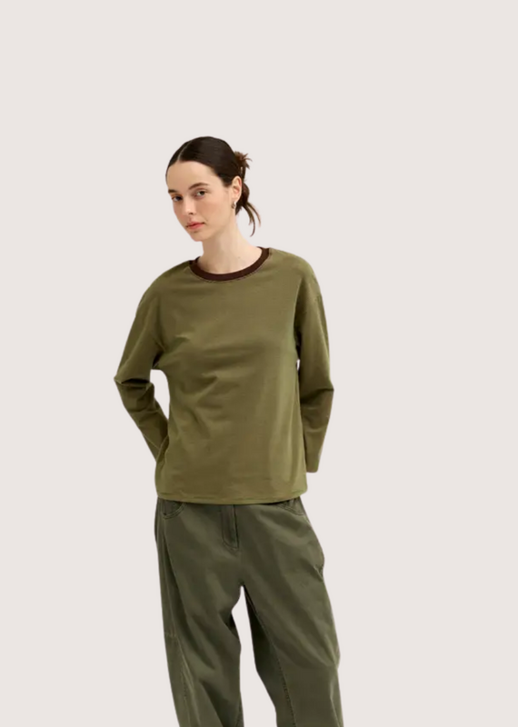 GRADE & GATHER Long Sleeve Crew Neck Tee Green Brown