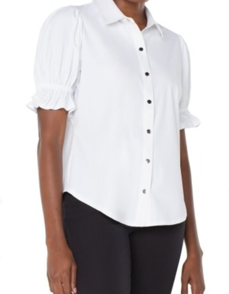 Liverpool Los Angeles elbow puff sleeve snap front knit shirt