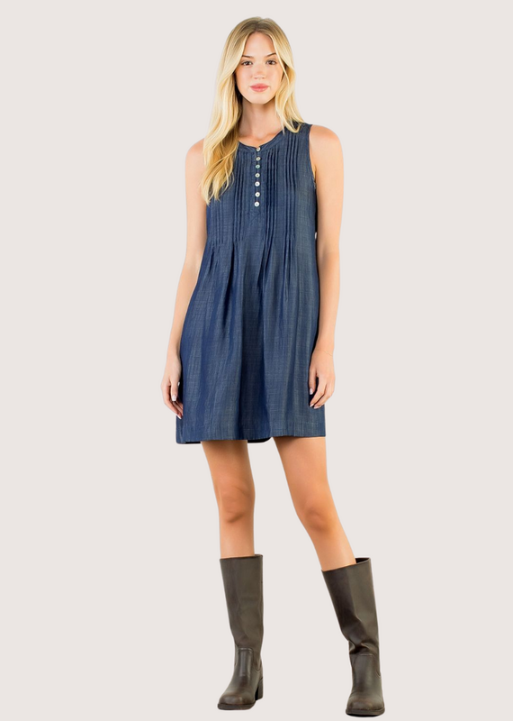 THML Button Front Midi Dress Dark Blue