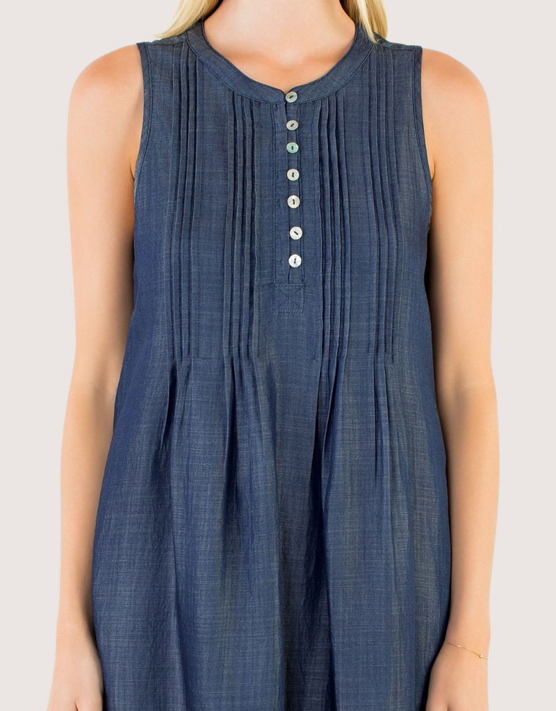 THML Button Front Midi Dress Dark Blue