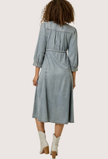 MYSTREE Washed Woven Waist Self Draw String  Midi Dress
