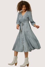 MYSTREE Washed Woven Waist Self Draw String  Midi Dress