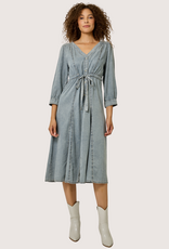 MYSTREE Washed Woven Waist Self Draw String  Midi Dress