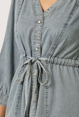 MYSTREE Washed Woven Waist Self Draw String  Midi Dress