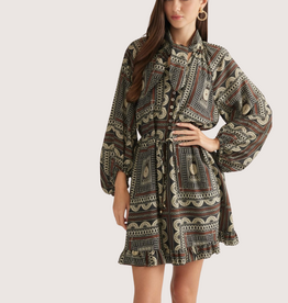 ENTRO Brown Combo 3/4 Sleeve Dress