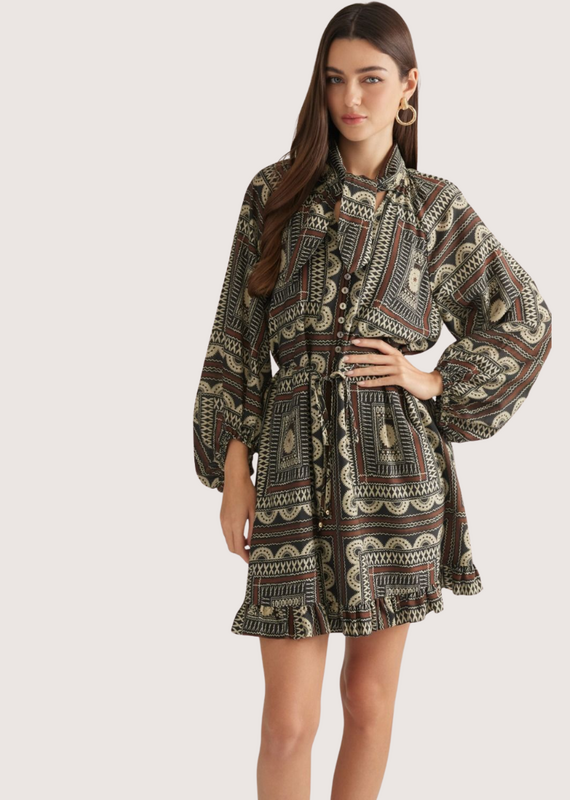 ENTRO Brown Combo 3/4 Sleeve Dress