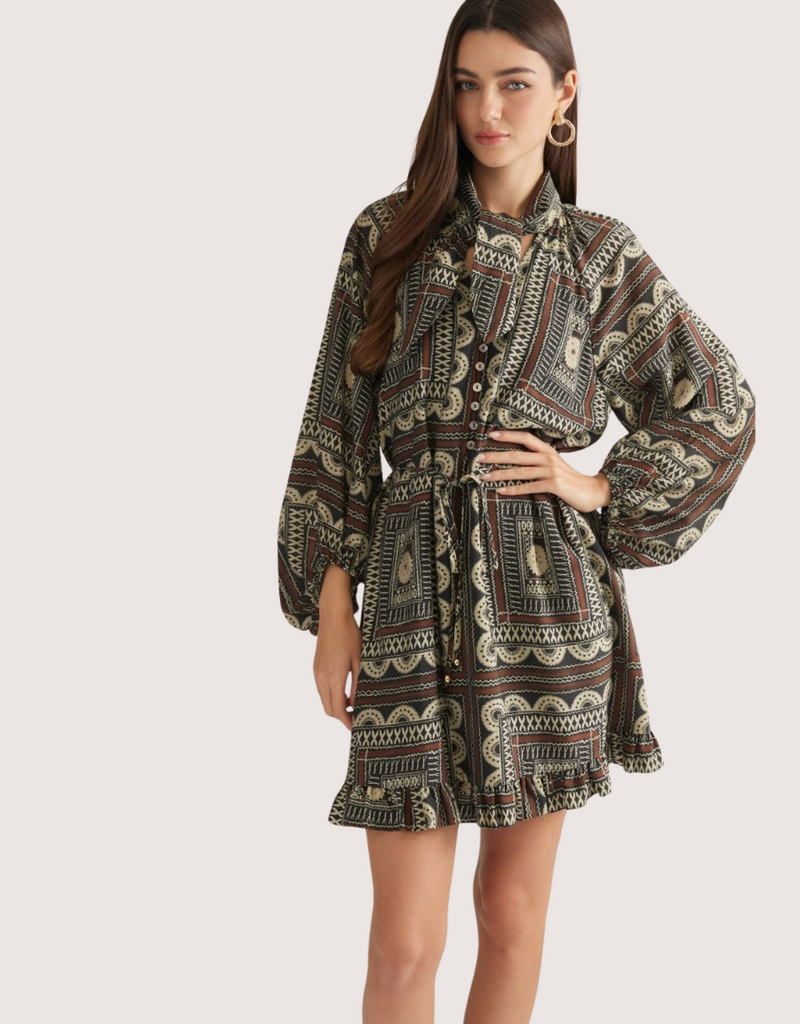 ENTRO Brown Combo 3/4 Sleeve Dress
