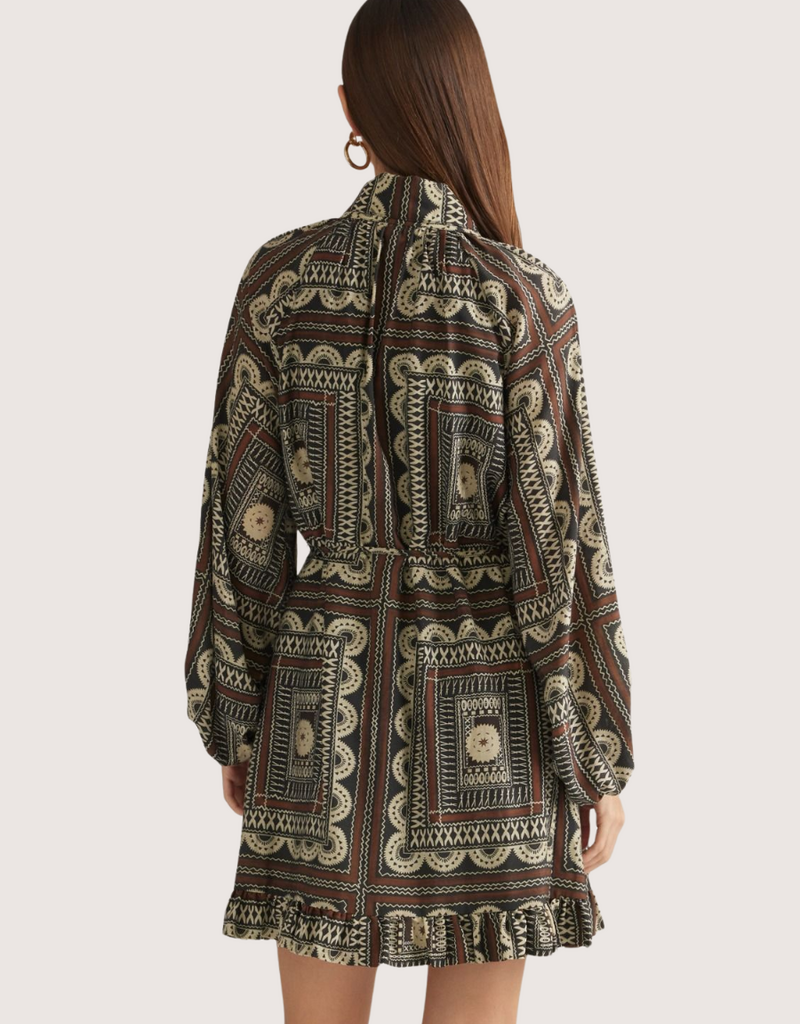 ENTRO Brown Combo 3/4 Sleeve Dress
