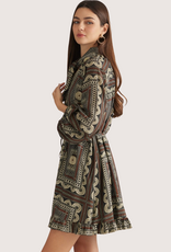 ENTRO Brown Combo 3/4 Sleeve Dress