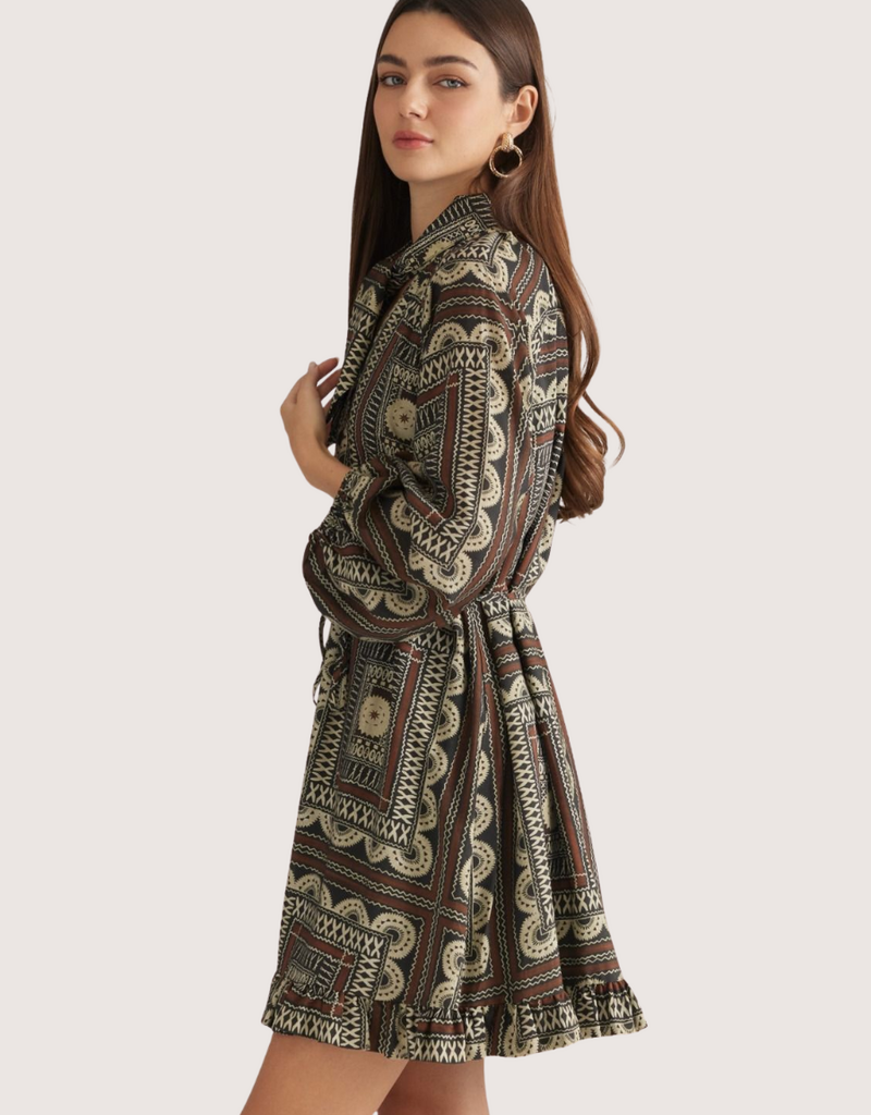 ENTRO Brown Combo 3/4 Sleeve Dress