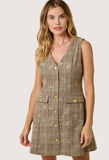 MYSTREE Embroidered Glen Vest Dress Oatmeal