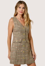 MYSTREE Embroidered Glen Vest Dress Oatmeal