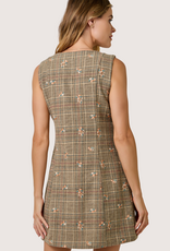 MYSTREE Embroidered Glen Vest Dress Oatmeal