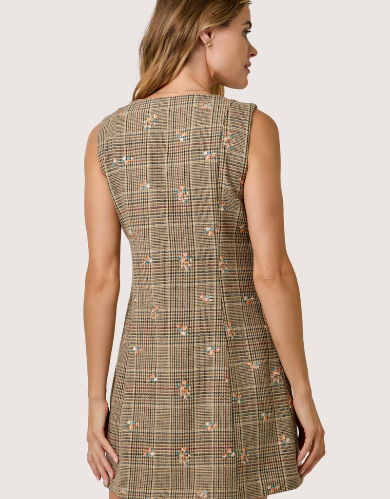 MYSTREE Embroidered Glen Vest Dress Oatmeal