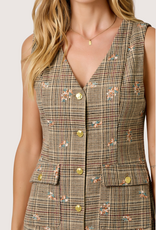 MYSTREE Embroidered Glen Vest Dress Oatmeal