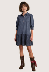 Navy Suede Drop Waist Dress with Eyelet Cutout Hem