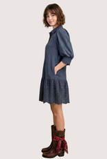 Navy Suede Drop Waist Dress with Eyelet Cutout Hem