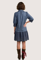 Navy Suede Drop Waist Dress with Eyelet Cutout Hem