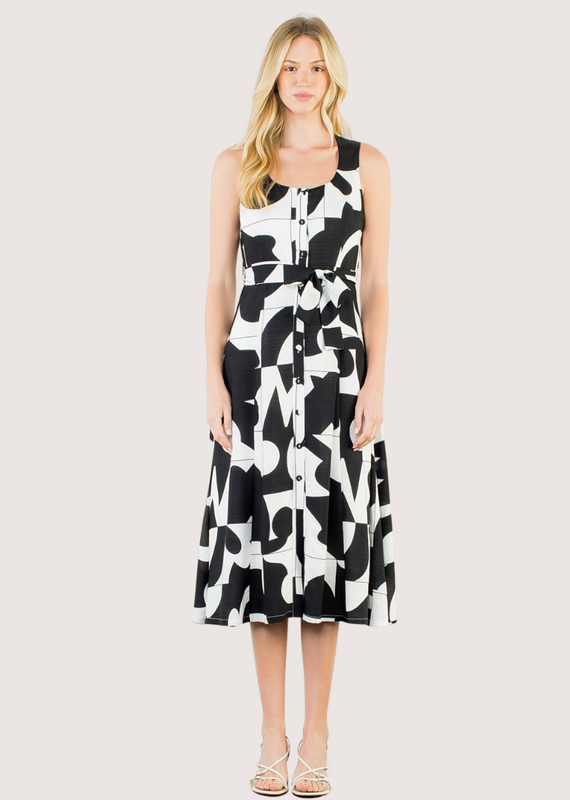 THML Black and White All Over Pattern Maxi Dress