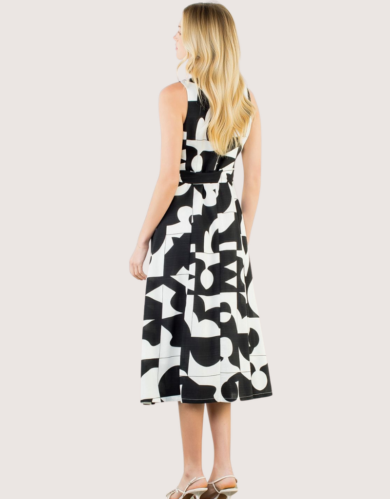 THML Black and White All Over Pattern Maxi Dress