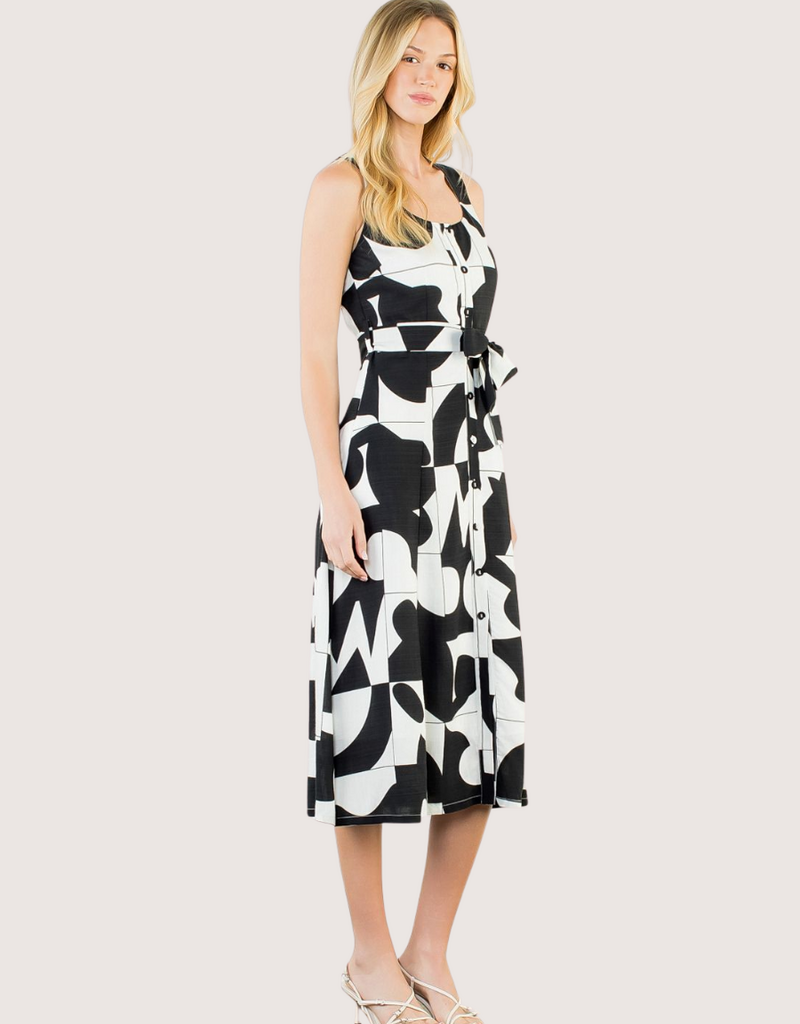 THML Black and White All Over Pattern Maxi Dress