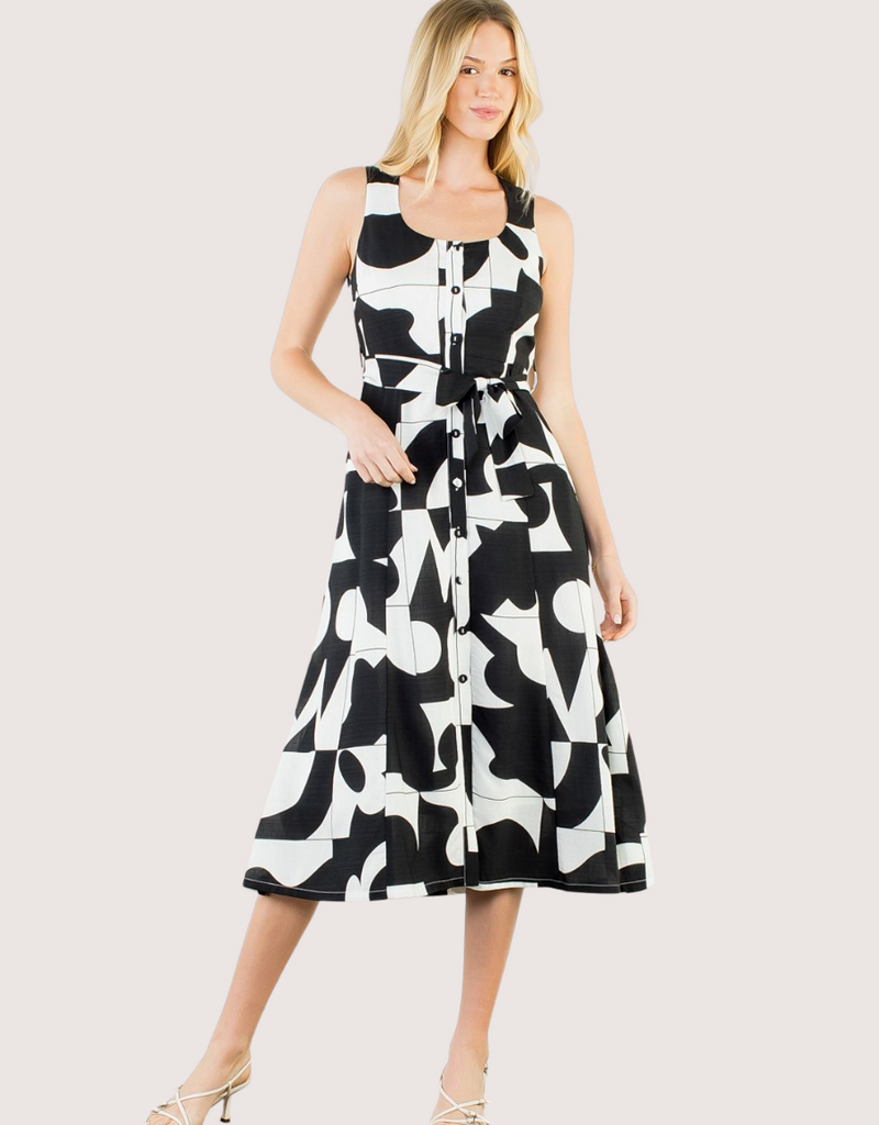 THML Black and White All Over Pattern Maxi Dress