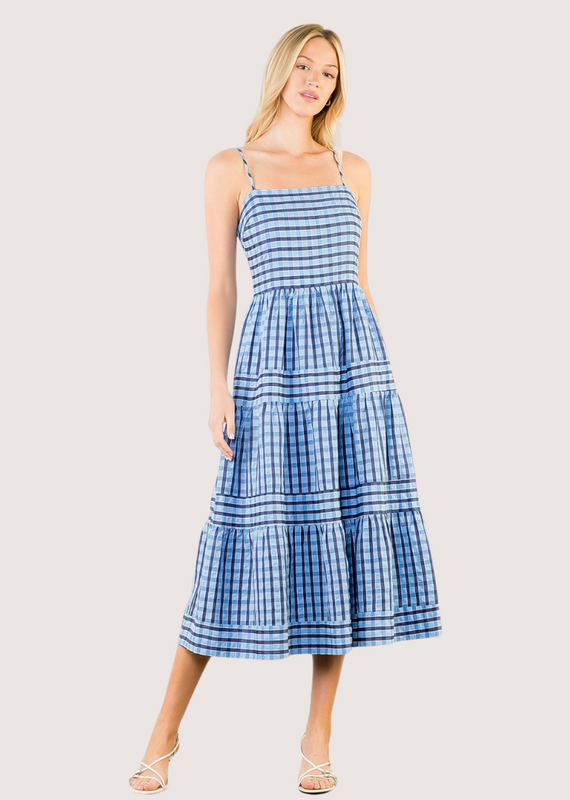 THML Blue Pattern Midi Sundress