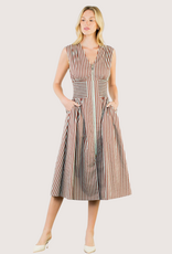 THML Brown Zip Front Abstract Pattern Midi Dress