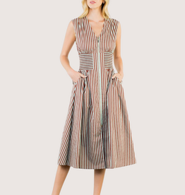 THML Brown Zip Front Abstract Pattern Midi Dress