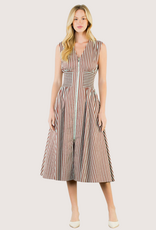 THML Brown Zip Front Abstract Pattern Midi Dress