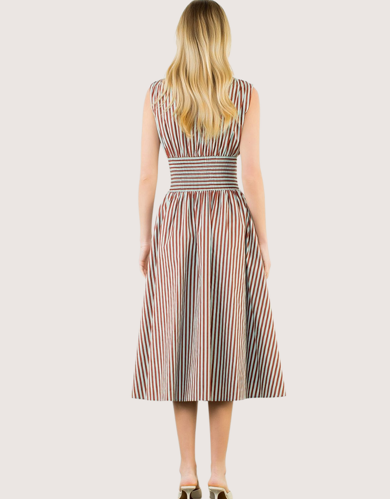 THML Brown Zip Front Abstract Pattern Midi Dress