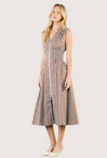 THML Brown Zip Front Abstract Pattern Midi Dress