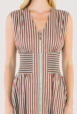 THML Brown Zip Front Abstract Pattern Midi Dress