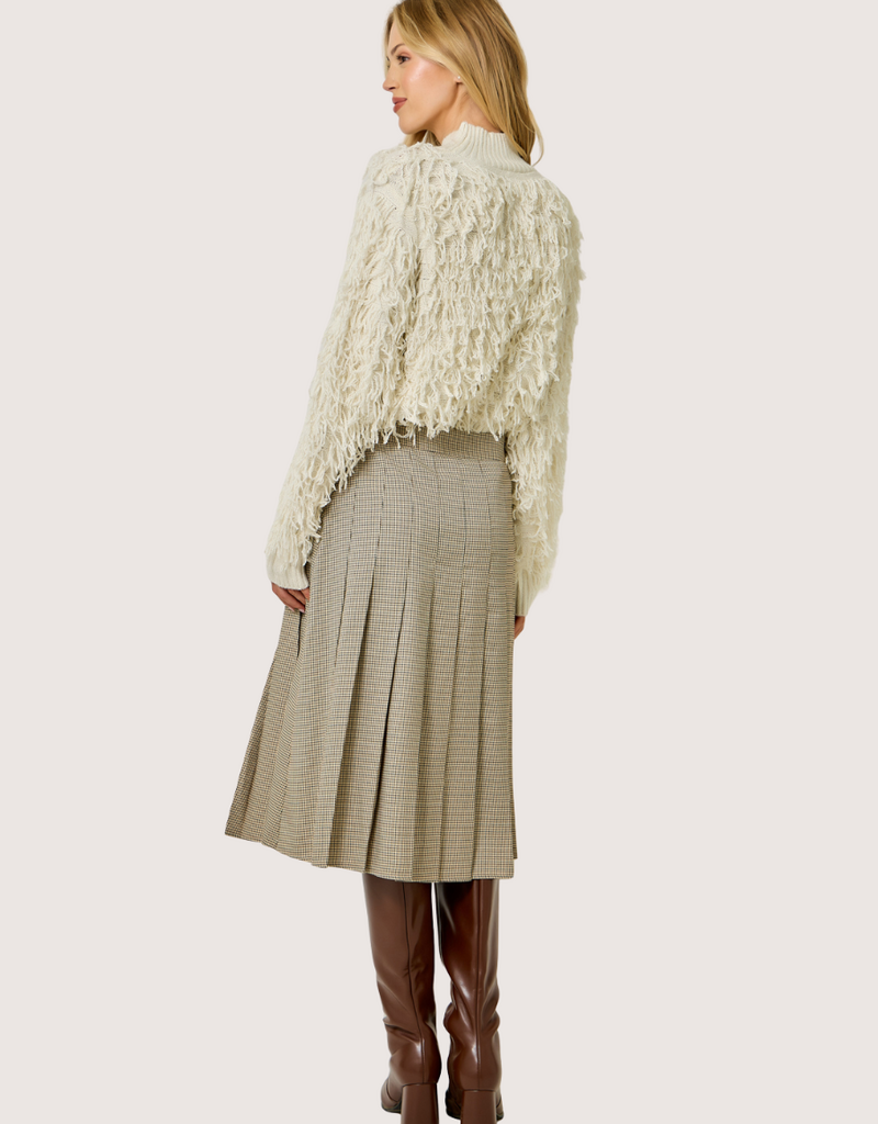 MYSTREE Pleated Checket Long Skirt Oatmeal Beige