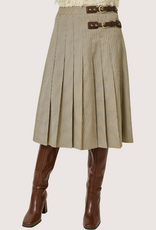 MYSTREE Pleated Checket Long Skirt Oatmeal Beige