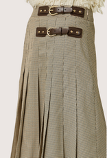 MYSTREE Pleated Checket Long Skirt Oatmeal Beige