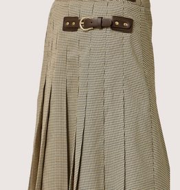 MYSTREE Pleated Checket Long Skirt Oatmeal Beige