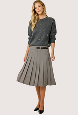 MYSTREE Pleated Checket Long Skirt Navy/Wine