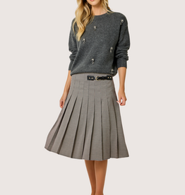MYSTREE Pleated Checket Long Skirt Navy/Wine