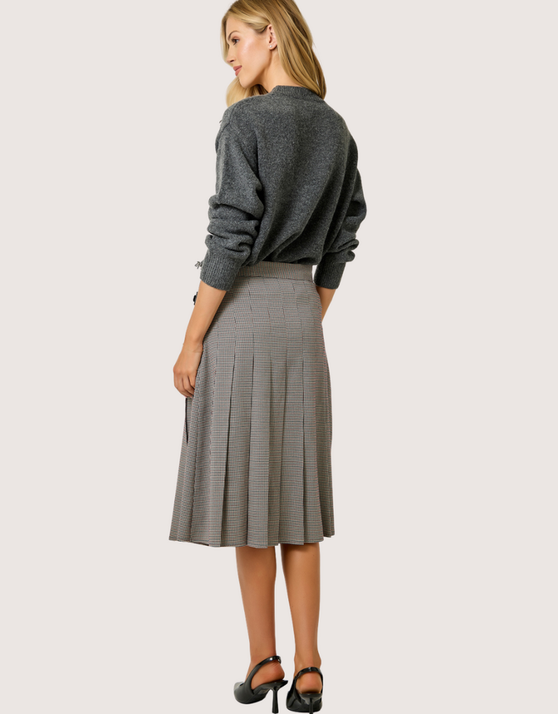 MYSTREE Pleated Checket Long Skirt Navy/Wine