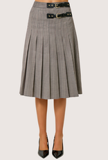MYSTREE Pleated Checket Long Skirt Navy/Wine